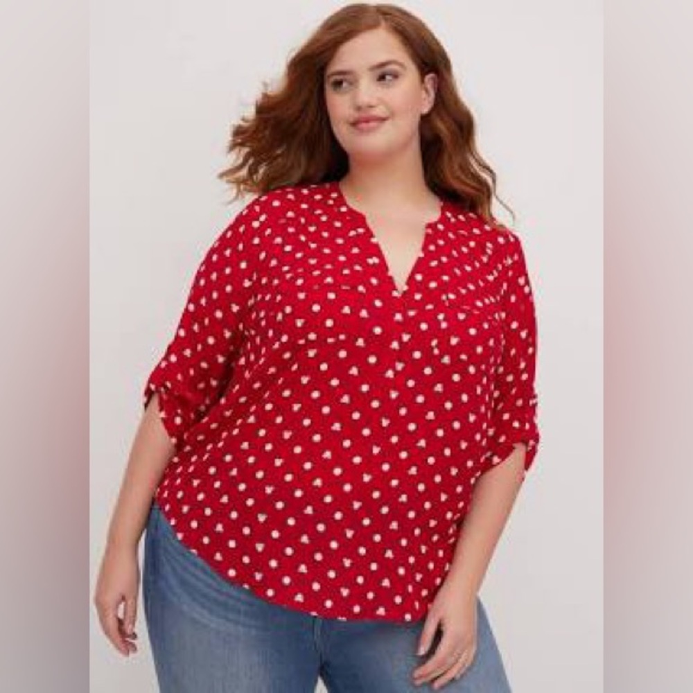 Torrid Harper top in Minnie Mouse polka dot pattern